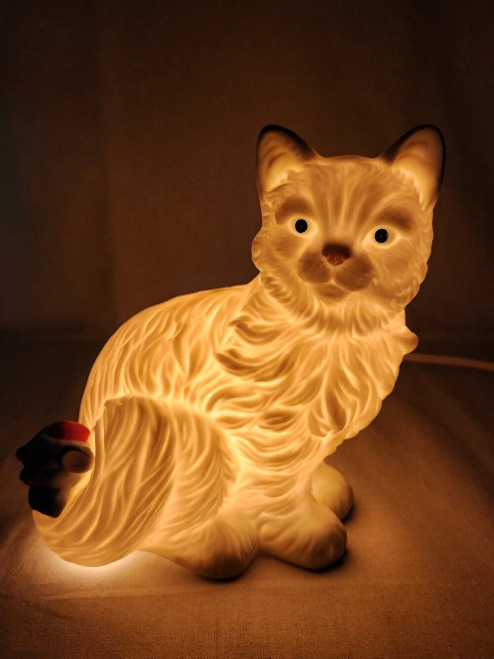 House of Lloyd Ceramic White Cat and Mouse Lamp Night Light Vintage 1989 FASTshp